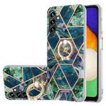 For Samsung Galaxy A14 5G Splicing Marble Flower IMD TPU Phone Case Ring Holder(Blue Green)