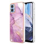 For Motorola Moto E22 Electroplating Marble Dual-side IMD Phone Case(Purple 001)