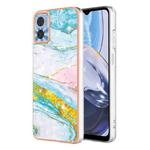 For Motorola Moto E22 Electroplating Marble Dual-side IMD Phone Case(Green 004)