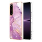 For Sony Xperia 1 IV Electroplating Marble Dual-side IMD Phone Case(Purple 001)