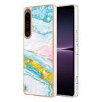 For Sony Xperia 1 IV Electroplating Marble Dual-side IMD Phone Case(Green 004)