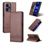 For Xiaomi Redmi Note 12 Pro 5G China / Note 12 Pro 5G+ China AZNS Magnetic Calf Texture Flip Leather Phone Case(Dark Brown)