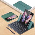 For Samsung Galaxy Z Fold3 GKK Magnetic Folding Bluetooth Keyboard Leather Case with Touchpad / Pen(Dark Green)