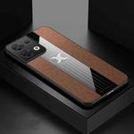For OPPO Reno8 XINLI Stitching Cloth Textue Shockproof TPU Phone Case(Brown)