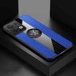 For OPPO Reno8 XINLI Stitching Cloth Textue TPU Phone Case with Ring Holder(Blue)