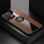 For OPPO Reno8 XINLI Stitching Cloth Textue TPU Phone Case with Ring Holder(Brown)