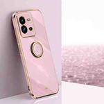 For vivo V25 XINLI Straight Edge 6D Electroplate TPU Phone Case with Ring Holder(Cherry Purple)