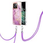 For OnePlus 10T 5G / Ace Pro Electroplating Marble Dual-side IMD Phone Case with Lanyard(Purple 001)