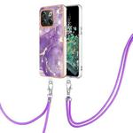 For OnePlus 10T 5G / Ace Pro Electroplating Marble Dual-side IMD Phone Case with Lanyard(Purple 002)