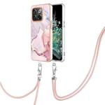 For OnePlus 10T 5G / Ace Pro Electroplating Marble Dual-side IMD Phone Case with Lanyard(Rose Gold 005)