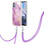 For Motorola Moto E22 Electroplating Marble Dual-side IMD Phone Case with Lanyard(Purple 001)