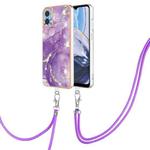 For Motorola Moto E22 Electroplating Marble Dual-side IMD Phone Case with Lanyard(Purple 002)