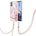 For Motorola Moto E22 Electroplating Marble Dual-side IMD Phone Case with Lanyard(Rose Gold 005)