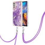 For Motorola Moto E32 4G / E32s Electroplating Marble Dual-side IMD Phone Case with Lanyard(Purple 002)