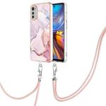 For Motorola Moto E32 4G / E32s Electroplating Marble Dual-side IMD Phone Case with Lanyard(Rose Gold 005)