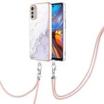 For Motorola Moto E32 4G / E32s Electroplating Marble Dual-side IMD Phone Case with Lanyard(White 006)