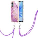 For OPPO A17 Electroplating Marble Dual-side IMD Phone Case with Lanyard(Purple 001)