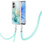 For OPPO A17 Electroplating Marble Dual-side IMD Phone Case with Lanyard(Green 003)