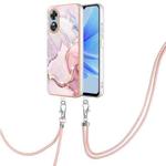 For OPPO A17 Electroplating Marble Dual-side IMD Phone Case with Lanyard(Rose Gold 005)