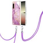 For Sony Xperia 5 IV Electroplating Marble Dual-side IMD Phone Case with Lanyard(Purple 001)
