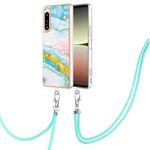 For Sony Xperia 5 IV Electroplating Marble Dual-side IMD Phone Case with Lanyard(Green 004)