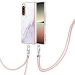 For Sony Xperia 5 IV Electroplating Marble Dual-side IMD Phone Case with Lanyard(White 006)