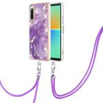 For Sony Xperia 10 IV Electroplating Marble Dual-side IMD Phone Case with Lanyard(Purple 002)