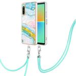 For Sony Xperia 10 IV Electroplating Marble Dual-side IMD Phone Case with Lanyard(Green 004)