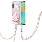 For Sony Xperia 10 IV Electroplating Marble Dual-side IMD Phone Case with Lanyard(Rose Gold 005)