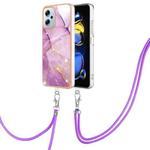 For Xiaomi Redmi Note 11T Pro / Note 11T Pro+ Electroplating Marble Dual-side IMD Phone Case with Lanyard(Purple 001)