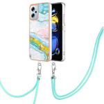 For Xiaomi Redmi Note 11T Pro / Note 11T Pro+ Electroplating Marble Dual-side IMD Phone Case with Lanyard(Green 004)