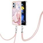 For Xiaomi Redmi Note 11T Pro / Note 11T Pro+ Electroplating Marble Dual-side IMD Phone Case with Lanyard(Rose Gold 005)