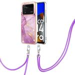 For Xiaomi Poco M4 Pro 4G Electroplating Marble Dual-side IMD Phone Case with Lanyard(Purple 001)
