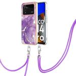 For Xiaomi Poco M4 Pro 4G Electroplating Marble Dual-side IMD Phone Case with Lanyard(Purple 002)