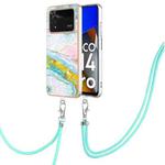 For Xiaomi Poco M4 Pro 4G Electroplating Marble Dual-side IMD Phone Case with Lanyard(Green 004)