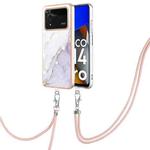 For Xiaomi Poco M4 Pro 4G Electroplating Marble Dual-side IMD Phone Case with Lanyard(White 006)