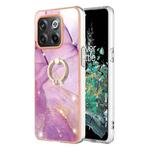 For OnePlus 10T 5G / Ace Pro Electroplating Marble IMD Phone Case with Ring Holder(Purple 001)