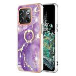 For OnePlus 10T 5G / Ace Pro Electroplating Marble IMD Phone Case with Ring Holder(Purple 002)