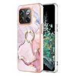 For OnePlus 10T 5G / Ace Pro Electroplating Marble IMD Phone Case with Ring Holder(Rose Gold 005)