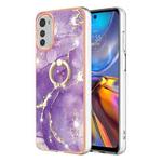 For Motorola Moto E32 4G / E32s Electroplating Marble IMD Phone Case with Ring Holder(Purple 002)