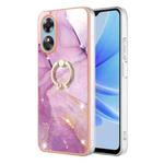 For OPPO A17 Electroplating Marble IMD Phone Case with Ring Holder(Purple 001)
