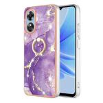 For OPPO A17 Electroplating Marble IMD Phone Case with Ring Holder(Purple 002)