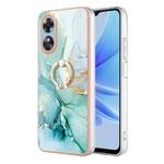 For OPPO A17 Electroplating Marble IMD Phone Case with Ring Holder(Green 003)