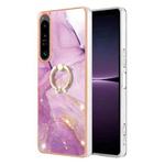 For Sony Xperia 1 IV Electroplating Marble IMD Phone Case with Ring Holder(Purple 001)