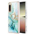 For Sony Xperia 5 IV Electroplating Marble IMD Phone Case with Ring Holder(Green 003)