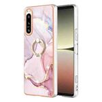 For Sony Xperia 5 IV Electroplating Marble IMD Phone Case with Ring Holder(Rose Gold 005)