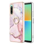 For Sony Xperia 10 IV Electroplating Marble IMD Phone Case with Ring Holder(Rose Gold 005)