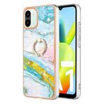 For Xiaomi Redmi A1 Electroplating Marble IMD Phone Case with Ring Holder(Green 004)