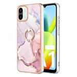 For Xiaomi Redmi A1 Electroplating Marble IMD Phone Case with Ring Holder(Rose Gold 005)