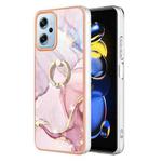For Xiaomi Redmi Note 11T Pro / Note 11T Pro+ Electroplating Marble IMD Phone Case with Ring Holder(Rose Gold 005)